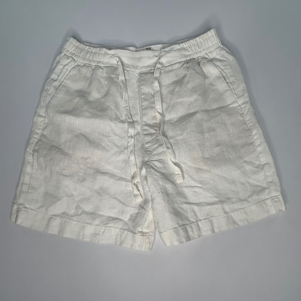 Zara Womens Linen Shorts S White 100% Linen Pull On Drawstring Pockets